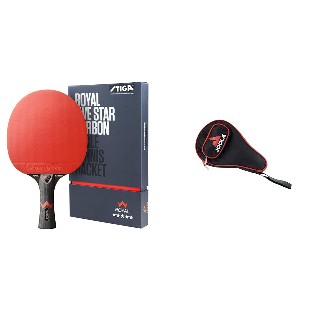 STIGA Royal 5 Sterne Tischtennis Schläger Pro Carbon, Schwarz/Rot Bundle mit Schlägerhülle-80502, Bu