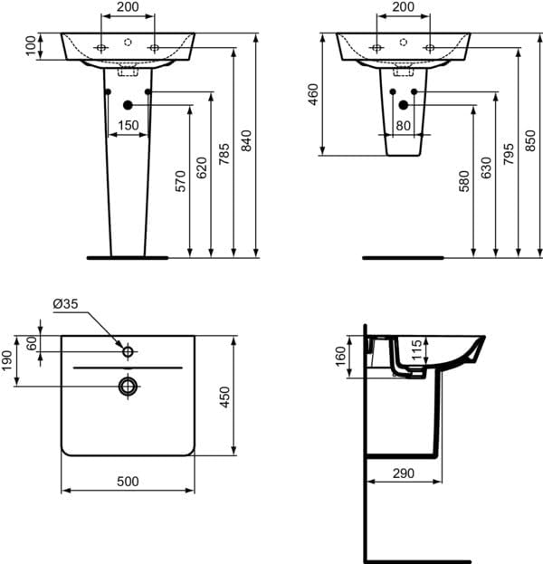 Ideal Standard Waschtisch CONNECT AIR, 500x450x160mm, Weiss, E030101