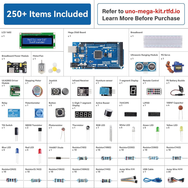 SUNFOUNDER Project Complete Starter Kit Kompatibel mit Arduino UNO R3 Arduino IDE/Scratch Codingmit