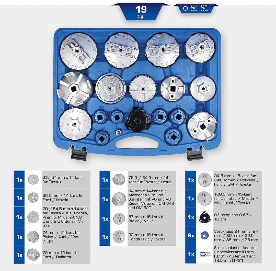 BRILLIANT TOOLS BT711010 Ölfilterschlüssel-Satz | 19-TLG, Powered by KS TOOLS