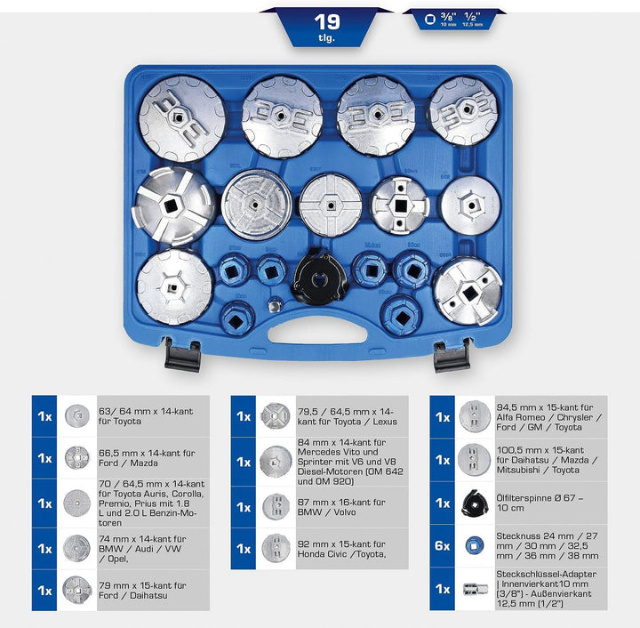 BRILLIANT TOOLS BT711010 Ölfilterschlüssel-Satz | 19-TLG, Powered by KS TOOLS