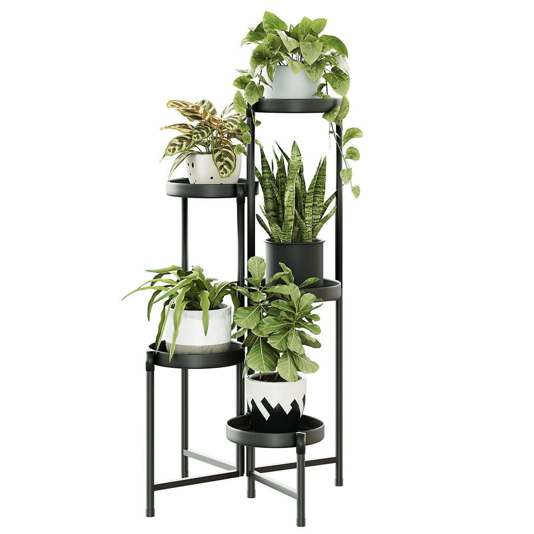Bamworld Blumenständer Metall 5 Ebenen, Modernes Pflanzenregal für Innen und Aussen, Stabiler Pflanz