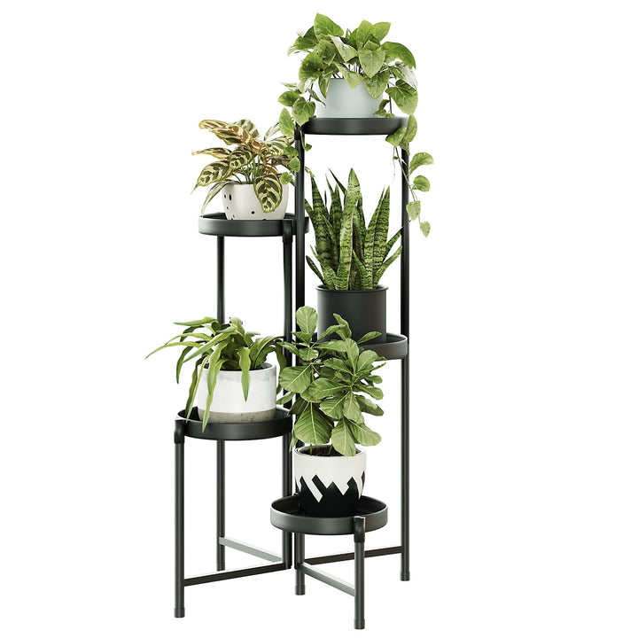 Bamworld Blumenständer Metall 5 Ebenen, Modernes Pflanzenregal für Innen und Aussen, Stabiler Pflanz