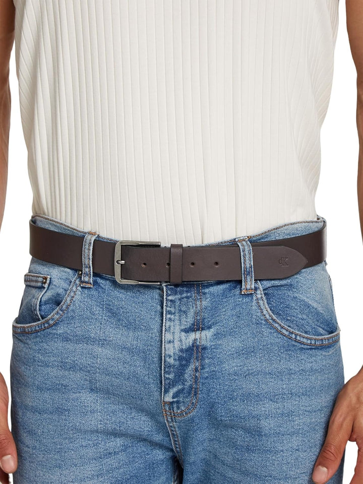 Calvin Klein Herren Gürtel Classic Flat aus Leder 105 Brown (Bitter Brown/Antique Silver), 105 Brown
