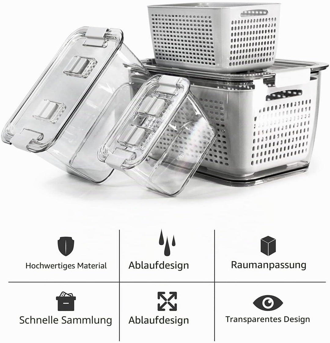 Spesh Frischhaltedosen Set Kühlschrank Organizer Vorratsdosen 3er-Set (0,5L+1,7L+4,5L) Kunststoff Kü