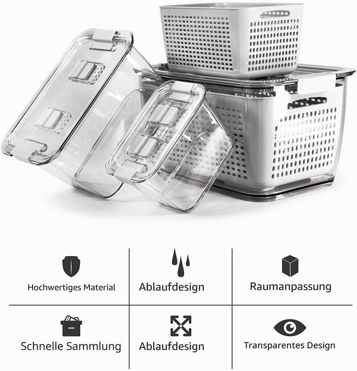 Spesh Frischhaltedosen Set Kühlschrank Organizer Vorratsdosen 3er-Set (0,5L+1,7L+4,5L) Kunststoff Kü