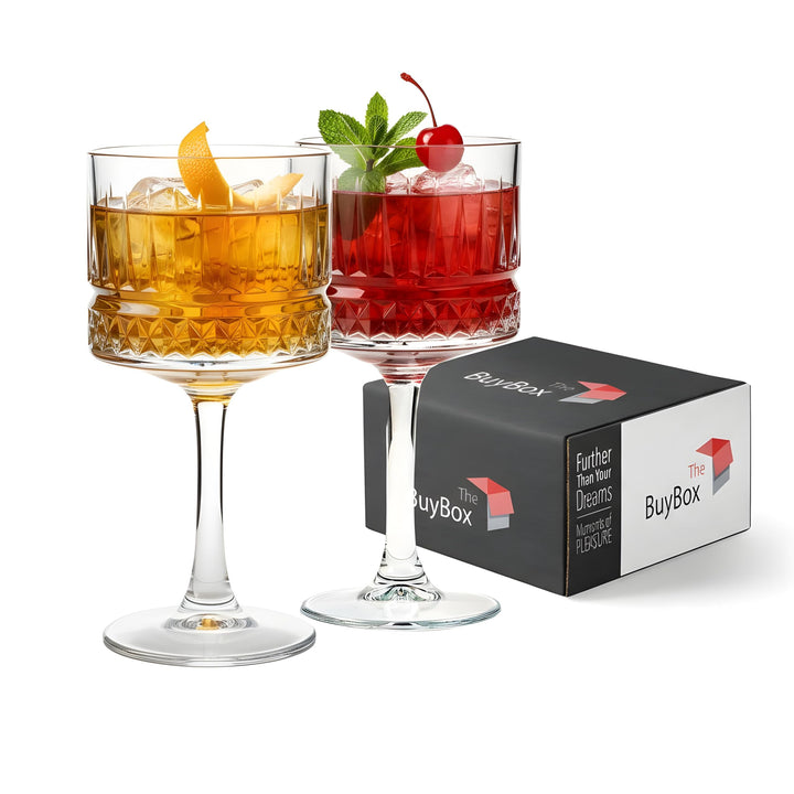 Vintage Coupe Gläser 2er-Set, (500 ml/17oz), Champagner, Martini, Cocktailgläser, Grosse Quadratisch