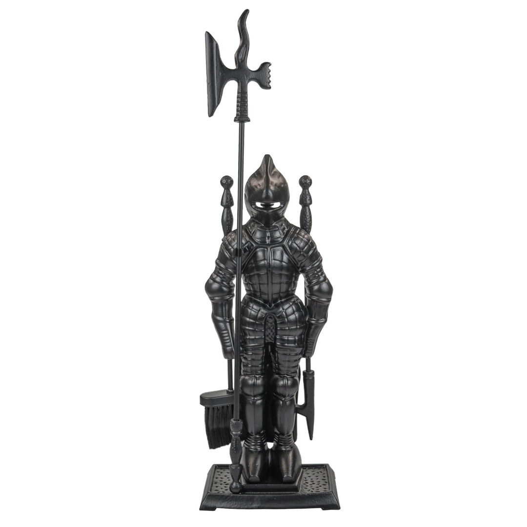 Raik Kaminbesteck Ritter Hubert Kamingarnitur aus Gusseisen schwarz Statuenform mit Kaminschaufel Ka