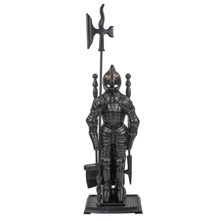 Raik Kaminbesteck Ritter Hubert Kamingarnitur aus Gusseisen schwarz Statuenform mit Kaminschaufel Ka