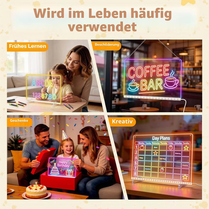 Leuchtendes LED Zeichenbrett für Kinder, Led Zeichentafel mit 13 Farben & 6 Modi mit Schalter 35x25