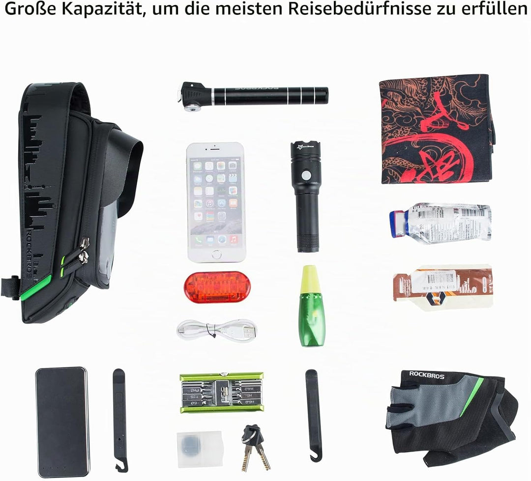 ROCKBROS Rahmentasche für Fahrrad, Telefonhalterung für Lenker, Rennrad, Aufbewahrungstasche, 2 in 1
