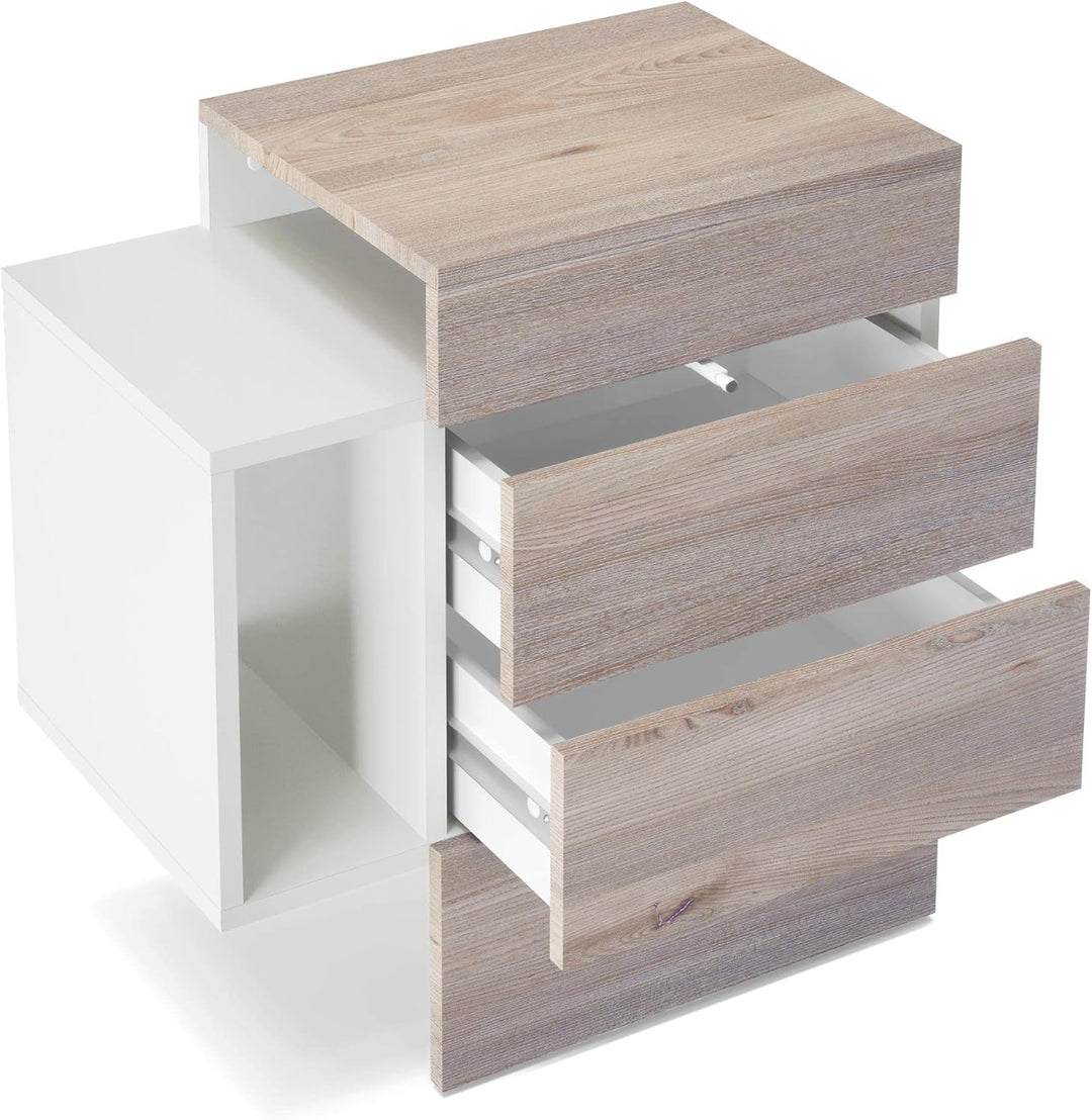 Vladon Nachttisch Queens, Nachttischschrank mit 2 Schubladen und 1 seitlichem Fach zur Wandmontage,