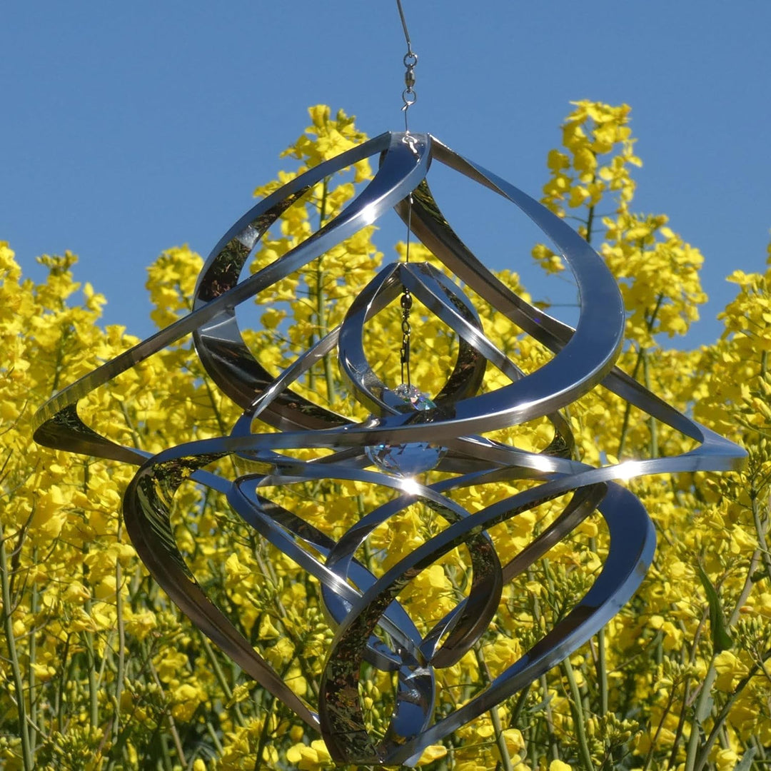 Pommerntraum ®| Edelstahlwindspiel MIT 4 cm KRISTALL ROSTFREI Windspiel Edelstahl Winddancer Unruhe