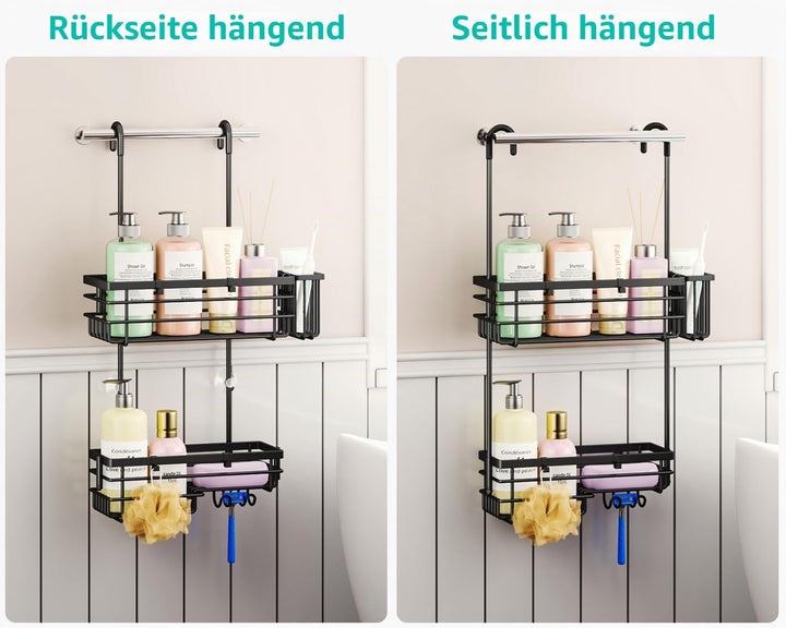 HapiRm Duschregal zum Hängen Duschablage Hängend - 2-Tier Duschablage zum Hängen mit Haken und Zahnb
