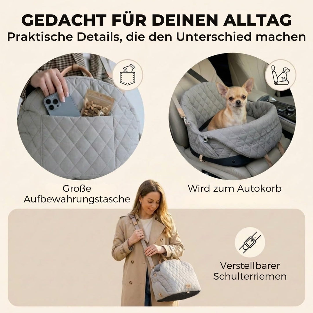 Hundetransporttasche fürs Auto, Auto-Hundesitz, Katzentransporttasche mit Schultergurt und Sicherhei
