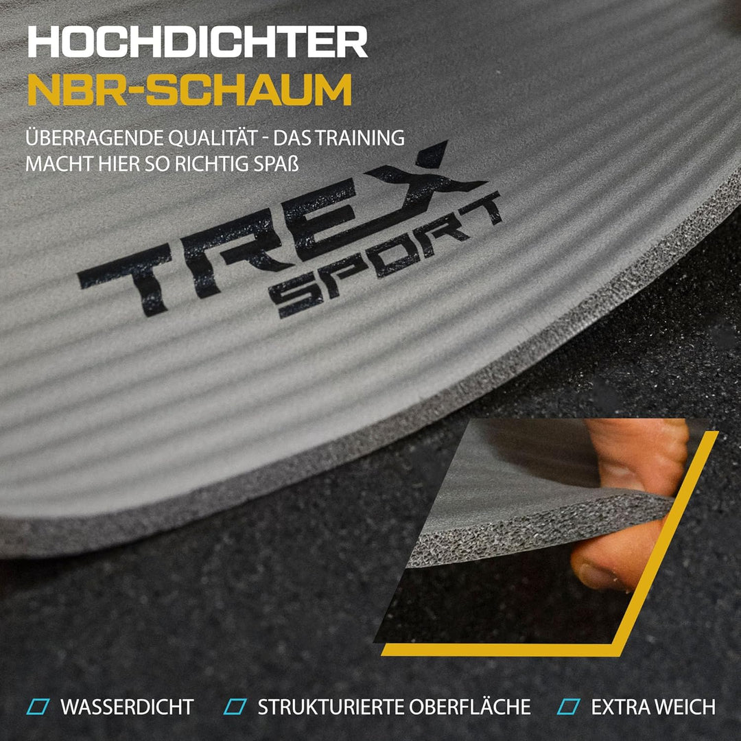 TREX SPORT Gymnastikmatte extra dick und weich | Fitnessmatte 190x80x1cm mit Tragegurt | Yogamatte r