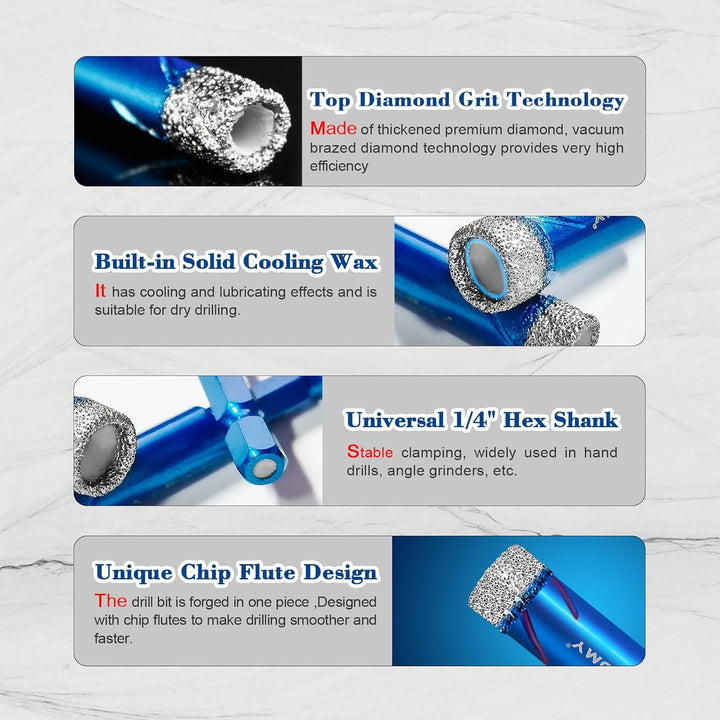 ASNOMY 2Pcs 14mm Diamantbohrer Fliesenbohrer Glasbohrer Set,14mm Diamant Fliesen Bohrer für harte Fl