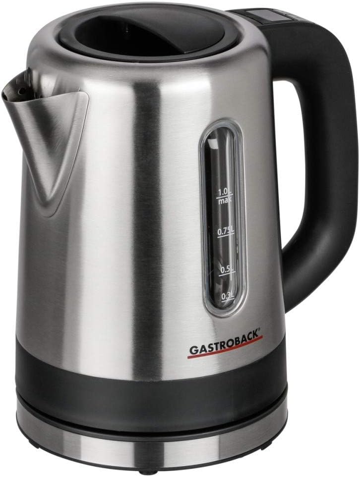 GASTROBACK #42435 Design Wasserkocher Mini, 1 Liter Edelstahl-Behälter mit Füllstandsanzeige, beleuc