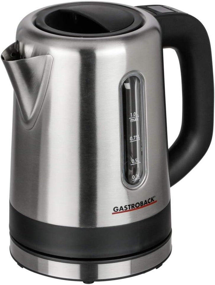GASTROBACK #42435 Design Wasserkocher Mini, 1 Liter Edelstahl-Behälter mit Füllstandsanzeige, beleuc