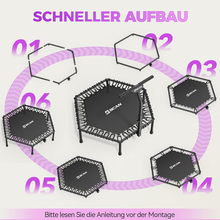 BCAN Fitness Trampolin Indoor Ø 122/130 cm, Trampolin Erwachsene bis 250 kg, Bodentrampolin mit vers