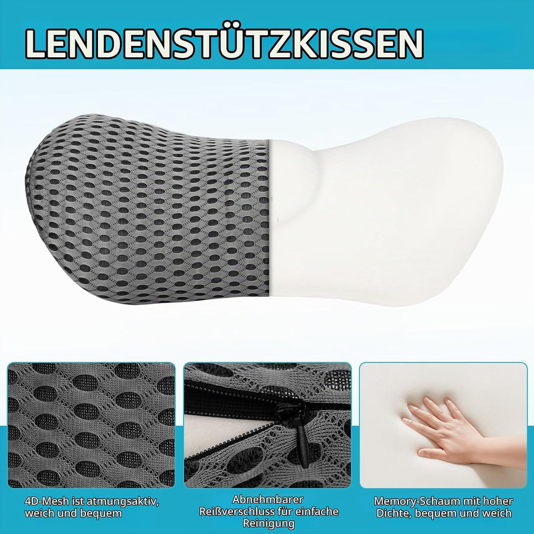 Memory Foam Lendenkissen,Ergonomisches Rückenkissen,Lendenwirbelkissen mit atmaksaktivem Bezug &amp; ver