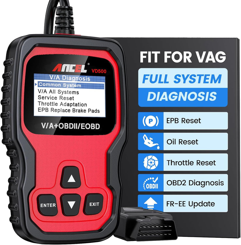 Ancel VD500 OBD2 Diagnosegerät Fehlercodes Auslesen und Löschen Motor EPB ABS SRS OBD Öl TPS Zurücks