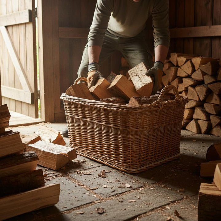 BOGATECO Kaminholzkorb Weide Rechteckig 60x50 cm, Stabiler Brennholzkorb mit Sperrholzboden und Jute
