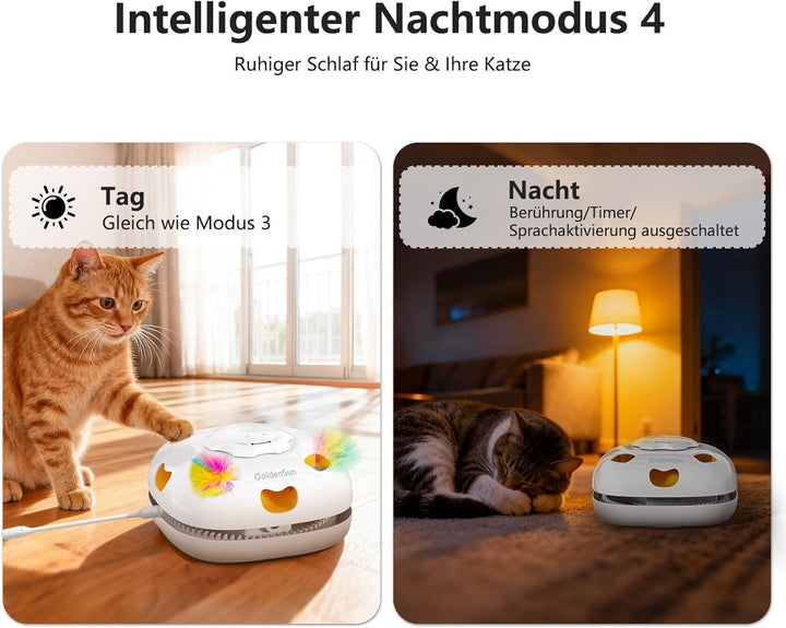 GoldenSun Katzenspielzeug, Wiederaufladbar, Interaktives 4-in-1 Kitten Spielzeug für Indoor, Verstec