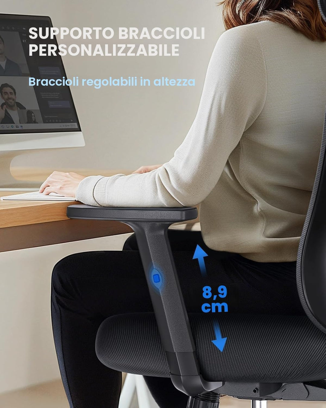 NOBLEWELL Bürostuhl Ergonomisch mit Stummrädern, Schreibtischstuhl mit Wippfunktion &amp; verstellbare H