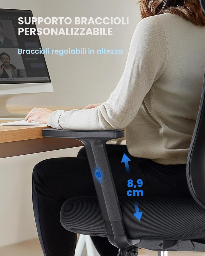 NOBLEWELL Bürostuhl Ergonomisch mit Stummrädern, Schreibtischstuhl mit Wippfunktion &amp; verstellbare H