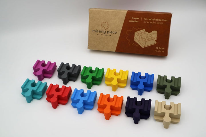 missing piece - Duplo-Adapter für Holzeisenbahnen (12 Stück) (Bunte Mischung), Bunte Mischung
