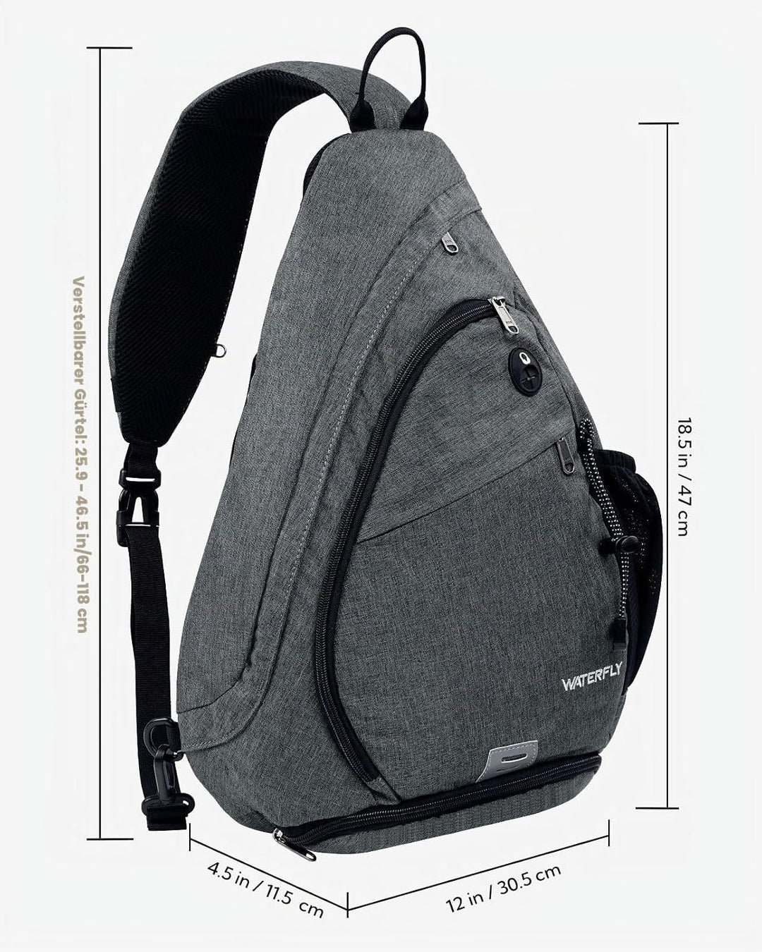 WATERFLY Sling Bag Crossbody Backpack Schulterrucksack mit verstellbarem Schultergurt Perfekt für Ou