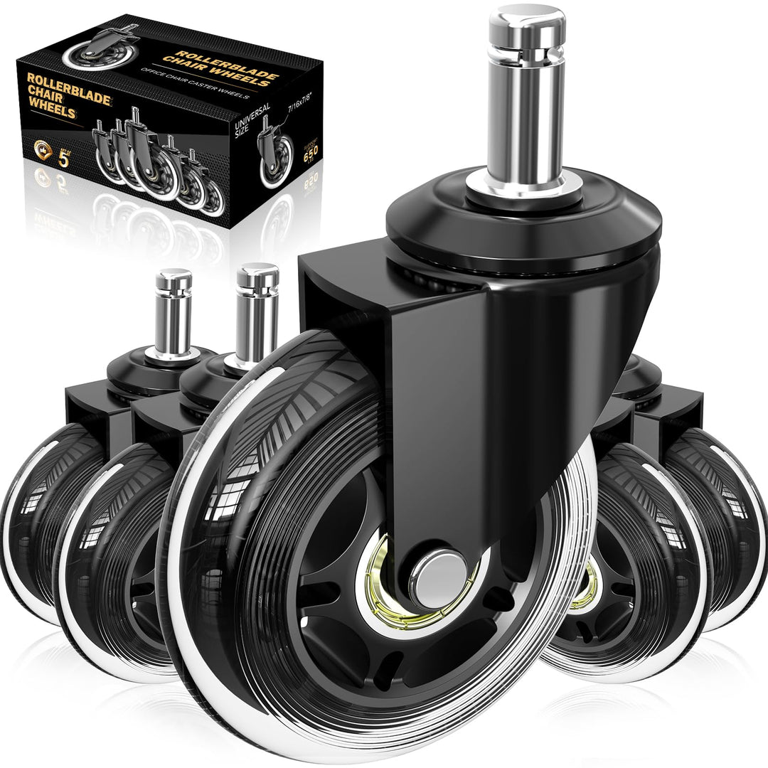 Bürostuhl Rollen 5er Set,Rollen für Bürostühle 11mm x 22mm,Universal Hartbodenrollen für Bürostuhl S