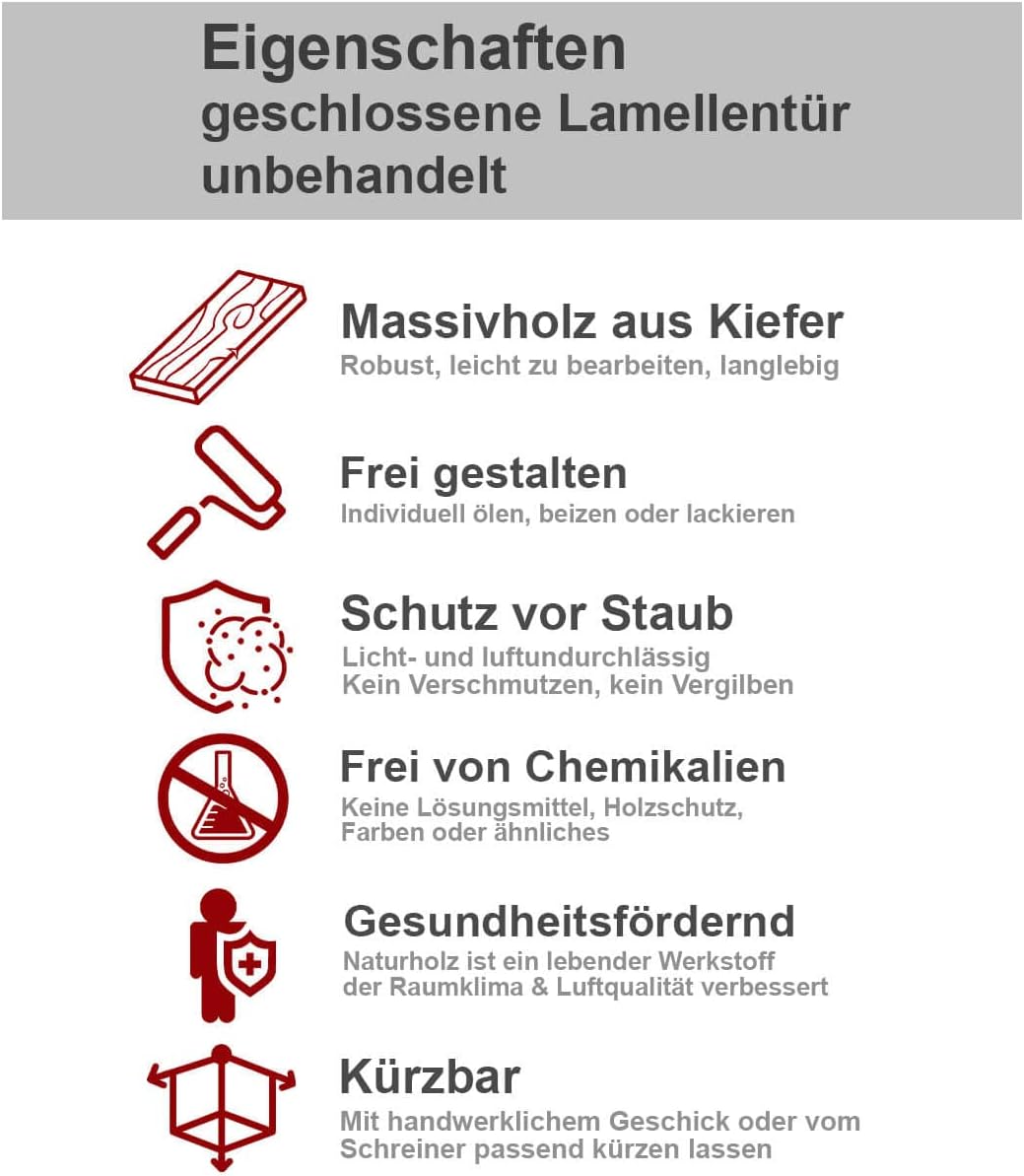 ben+camilla.com Lamellentür Holztür Natur 462 x 394 x 21 mm mit geschlossenen Lamellen für Regale, S