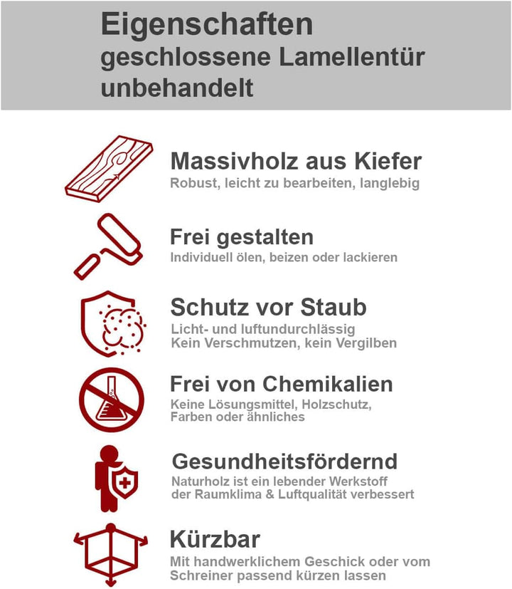 ben+camilla.com Lamellentür Holztür Natur 462 x 394 x 21 mm mit geschlossenen Lamellen für Regale, S