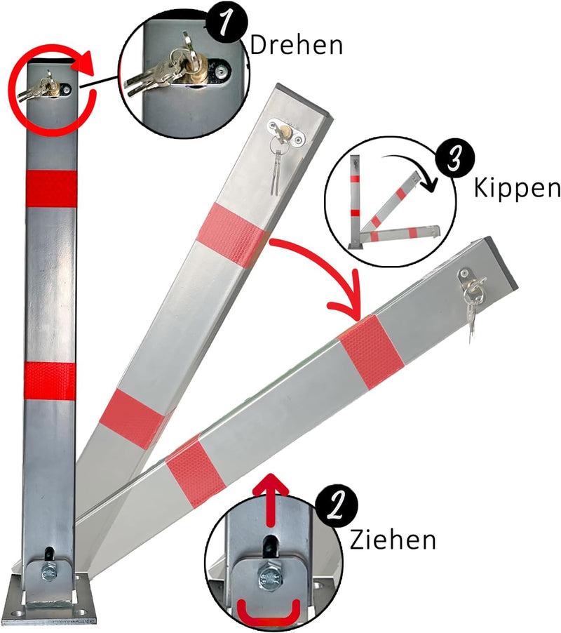 TrutzHolm® Absperrpfosten eckig Parkplatzsperre Sperrpfosten klappbar Standfuss Poller Pfosten Signa