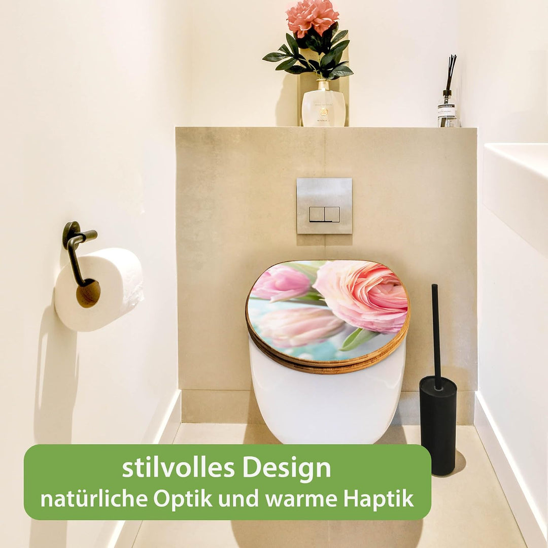 banjado Design WC Sitz Bambus Absenkautomatik 45,8x37,5cm - Toilettendeckel mit Absenkautomatik Holz