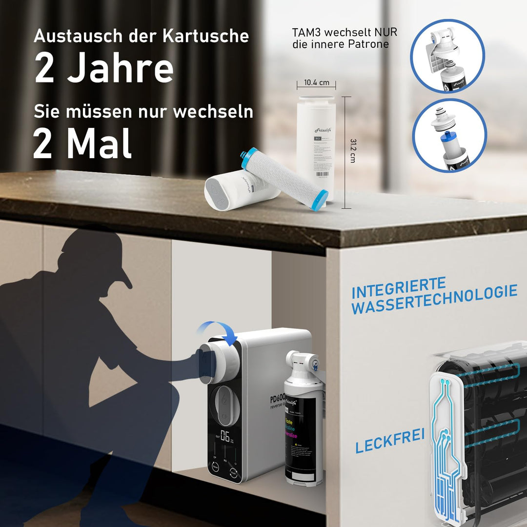 Frizzlife Umkehrosmose-Wasserfiltrationssystem-600 GPD RO -Hochdurchsatz, kein Wassertank, reduziert