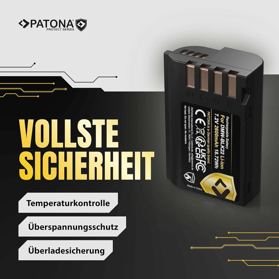 PATONA 2X Protect V1 Akku DMW BLK22 BLK22E (2400mAh) - kompatibel mit Panasonic DC G9 S5 S5K GH5 GH5