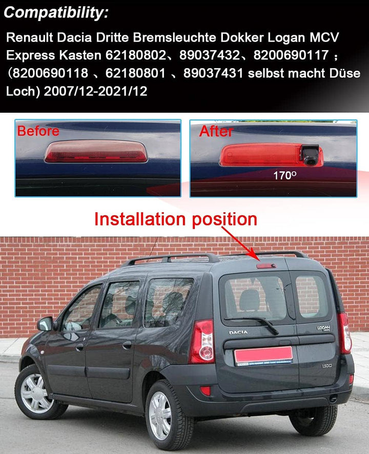 「12mm Objektiv CMOS Rückfahrkamera+ 4.3 Zoll Auto Rückspiegel」Auto 3.Bremsleuchte Dach Rückfahrkamer