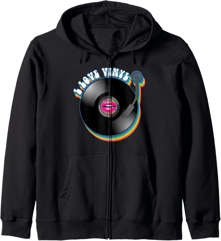 60s 70s Retro Flower Power - I Love Vinyl Records 3 Fan Fun Kapuzenjacke