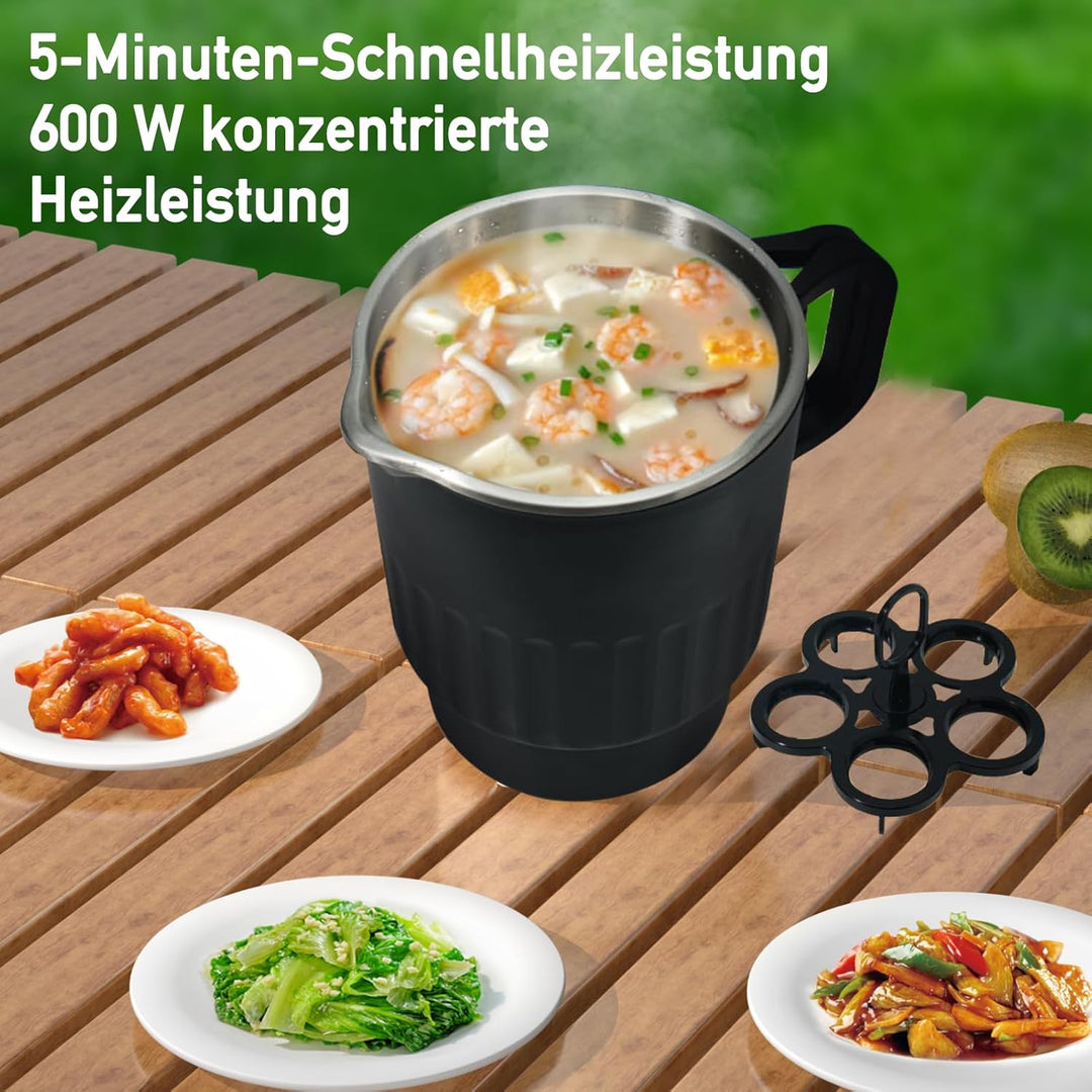 Faltbarer Wasserkocher 1L mit Eierhalter Aufbewahrungstasche Schwarz Reise Camping Wasserkessel Trag