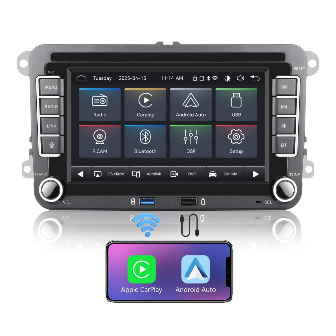 Linux Autoradio 5s Start | Bluetooth/Wireless CarPlay/Android Auto/FM/AM/RDS/USB | 100W DSP | Für VW