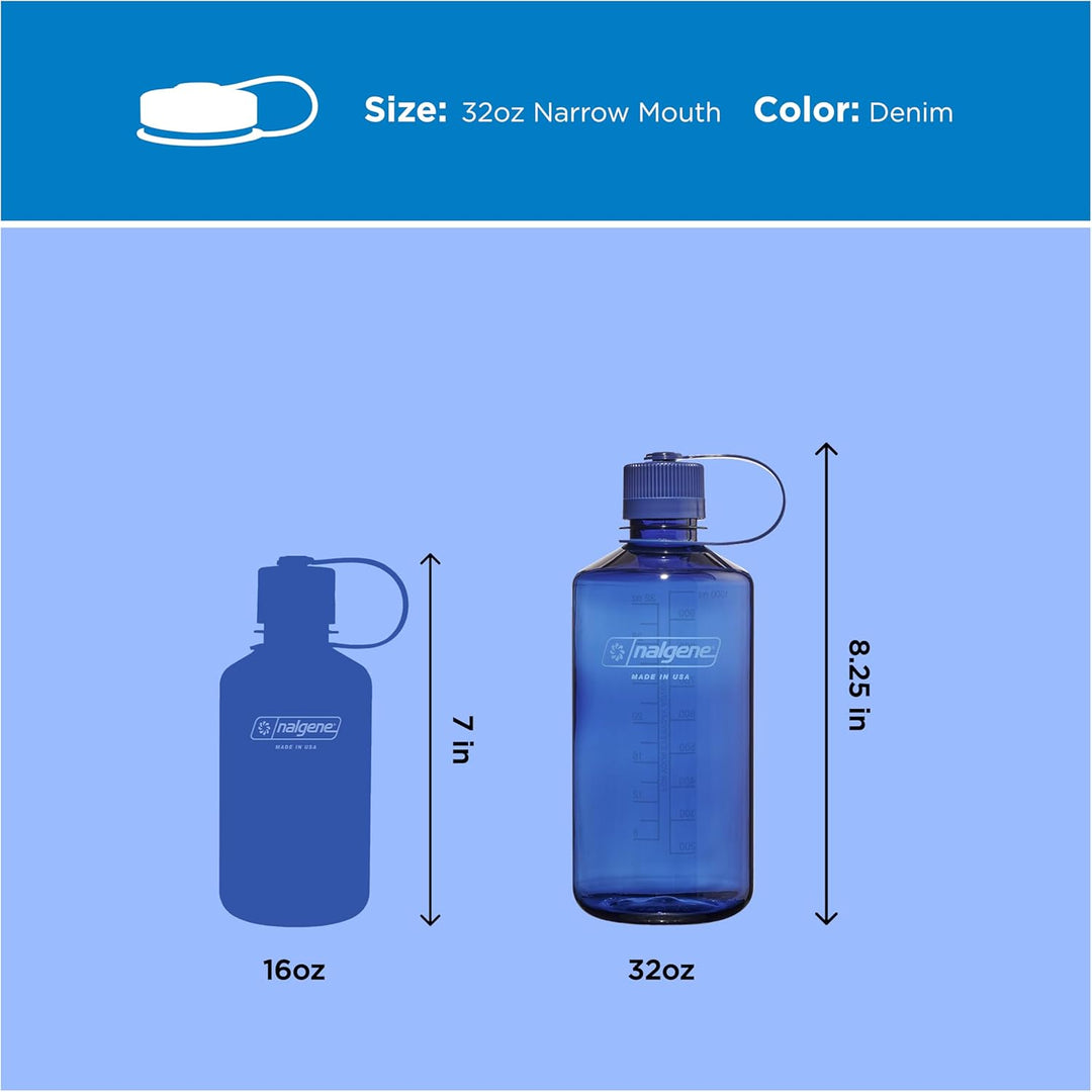 Nalgene Sustain Tritan BPA-freie Wasserflasche aus 50% Plastikmüll, 900 ml, schmale Öffnung, Denim,