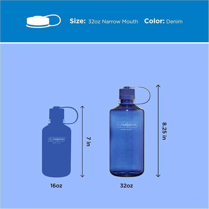 Nalgene Sustain Tritan BPA-freie Wasserflasche aus 50% Plastikmüll, 900 ml, schmale Öffnung, Denim,
