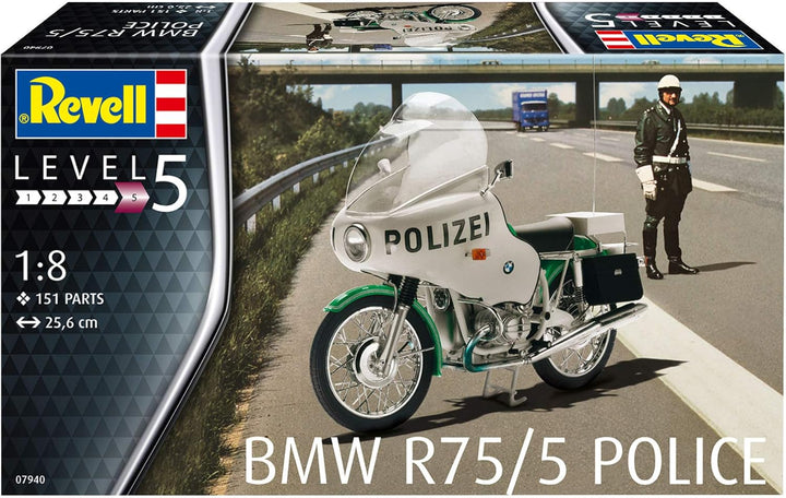 Revell REV-07940 BMW R75/5 Polizei Motorrad Toys, 1:8/25,6 cm, 1/8