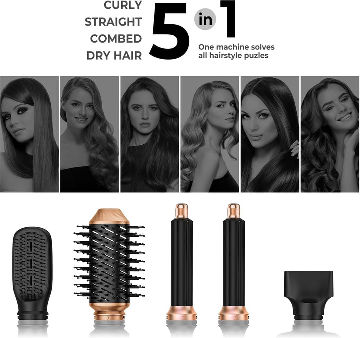 UKLISS Haarstyler 5 in 1, Warmluftbürste Set mit Rundbürstenföhn Airflow Lockenstab Automatisch Ther