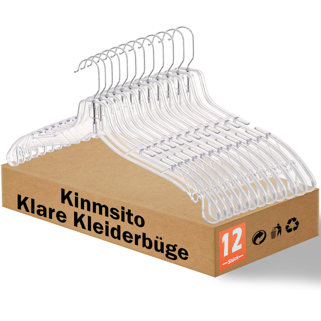 Kleiderbügel aus Kunststoff 42,5 cm, 12 Stück Klar, Hemden- und Blusenbügel Mit 360° Drehbaren Haken