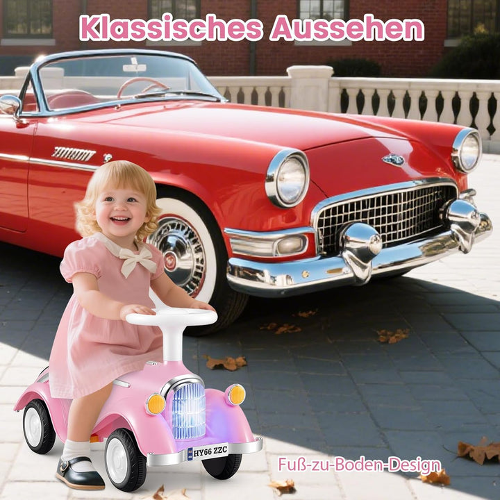 GOPLUS Kinder Rutschauto, Retro Classic Schiebeauto, Kinder Rutschfahrzeug mit Lenkrad, Hupe, LED-Sc