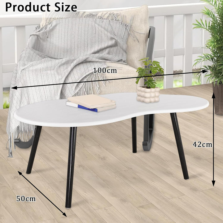 Moderner Couchtisch, Wolkenweiss, unregelmässiger Mitteltisch für Wohnzimmer, einzigartige Holzmaser